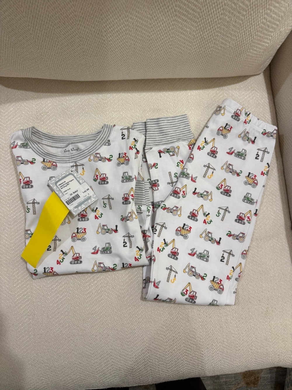 Kissy Kissy White Construction Vehicle Pajama Set with Colorful Print